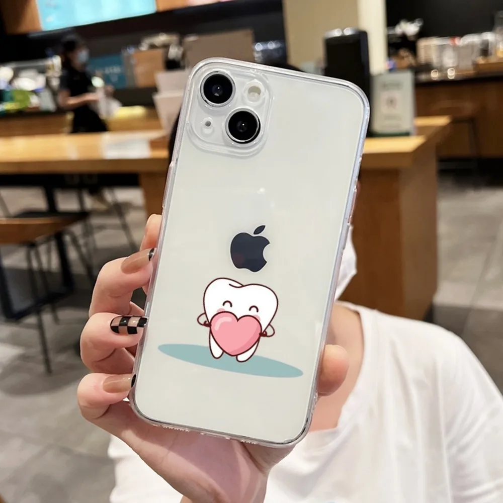 Cute Wisdom Teeth Dentist Tooth Phone Case For Iphone 15 11 13 14 Pro Max 7 8 Plus X Xr Xs Max 16pro 12mini Transparent Cover