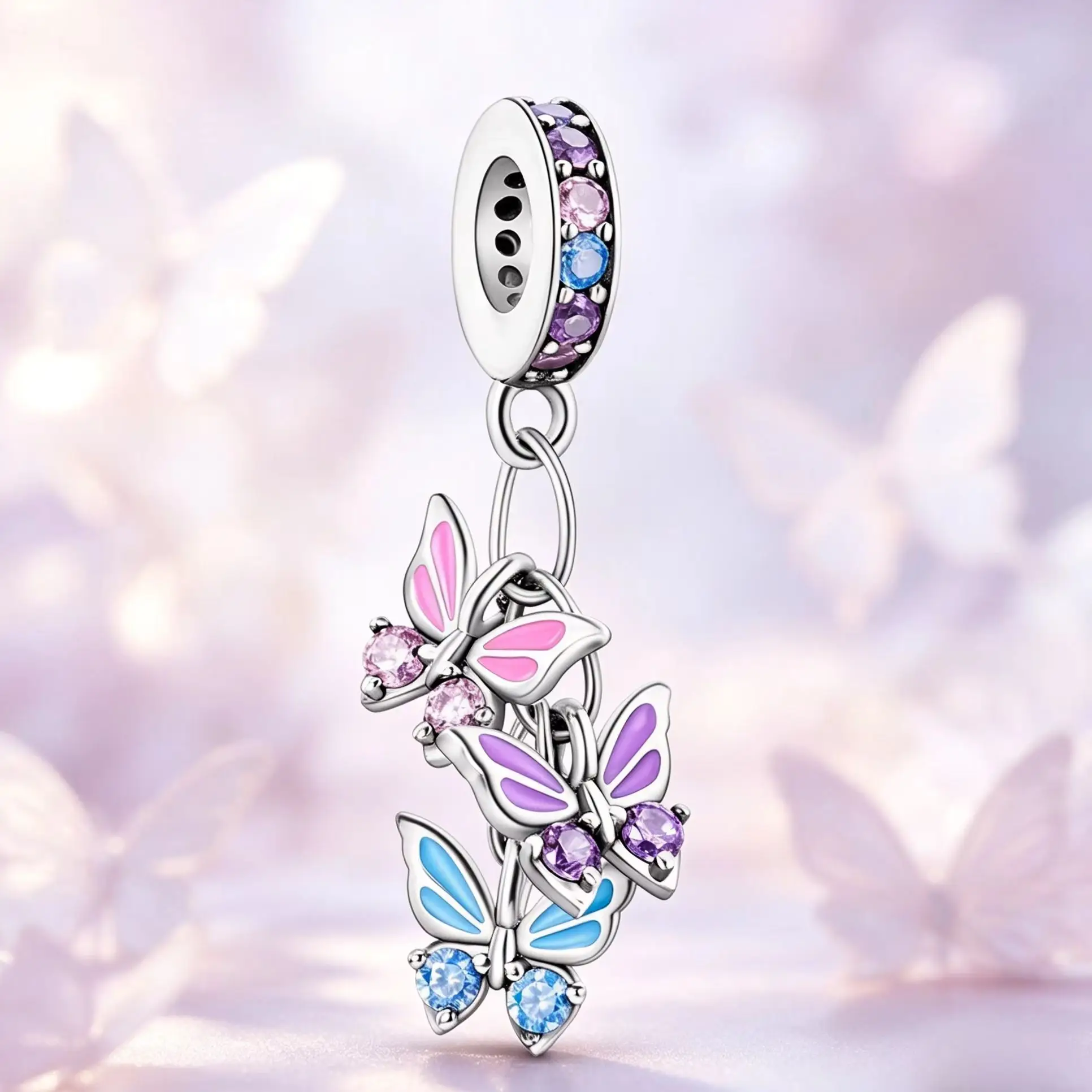 

925 Sterling Silver Charm Butterfly Tassel Pendant For Girl Fit Bead Bracelet Diy Female Jewelry Gift