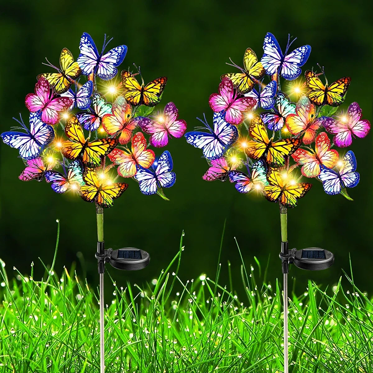 

2 Pcs Outdoor Waterproof Decorative Lamp Holiday Garden Yard Path Decoration Solar Garden Butterfly Flower Lawn Lamp