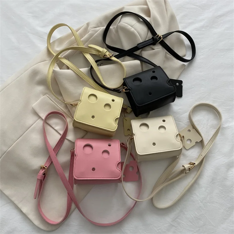 Women\'s Triangle and Square Cheese Shaped Mini PU Leather Bags Cute Earphone Lipstick Purses Handbags Crossbody Shoulder Bag