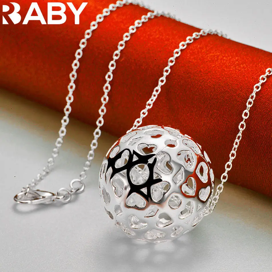 URBABY 40-75 سنتيمتر 925 فضة الجوف الكرة قلادة قلادة للنساء الرجال الإبداع الهدايا الشارع كل مباراة الطرف واليومية