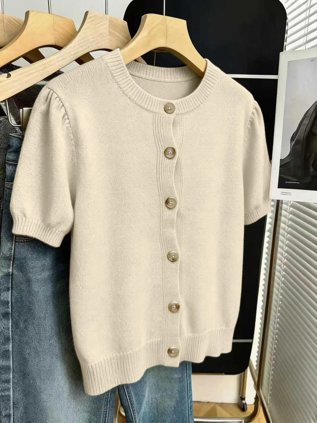 

Plus Size Women's Short Sleeve Cardigan - Casual Resort Style Lightweight Knit Shrug, Crew Neck Button Down Summer Top