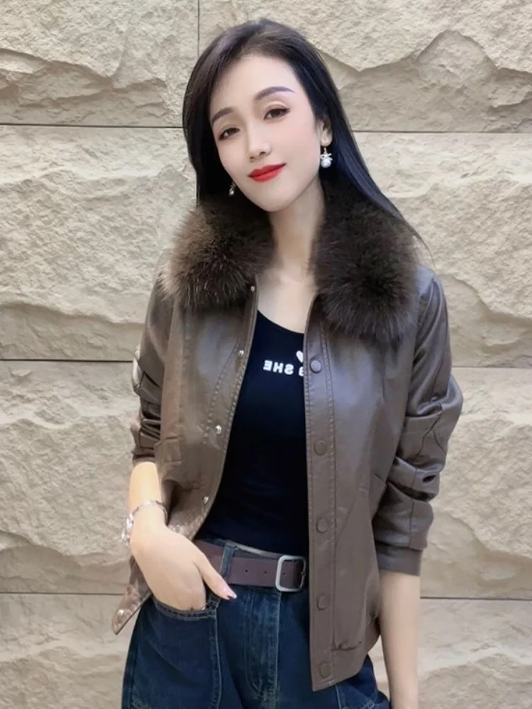 女性用 Fce 裏地付き厚手の長袖レザージャケット秋冬ファッションスリミングスリーアウターウェアプレミアム感