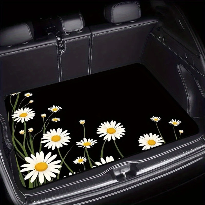 Fresh Daisy Trunk Mat, Floral Cargo Liner, Durable Boot Protector, Universal Fit Car Accessories, Stain-Resistant & Easy Clean