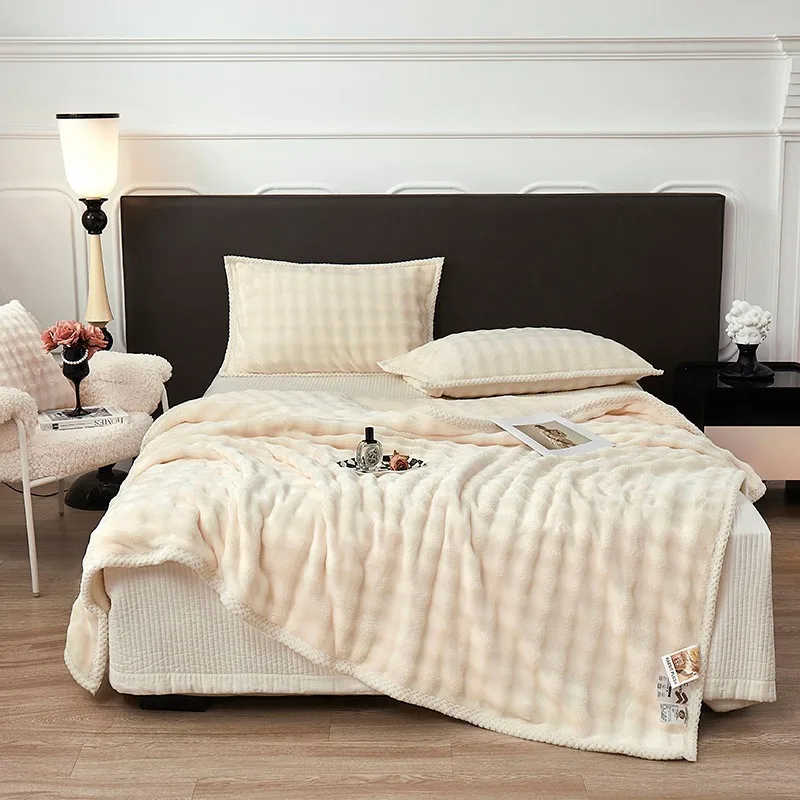 Milk Velvet Thickened Blanket Winter Office Nap Leisure Blanket Solid Color Bubble Velvet Sofa Decoration Warm Shawl Blanket