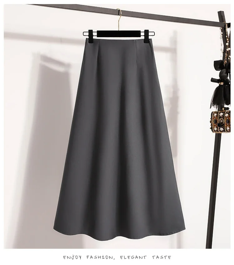 Koreanischer Stil Einfarbiger Hochtaillierter Elastischer Rock für Damen A-Linie 2026 Frühling Herbst Neu Elegant Vielseitig Alltagsrock – Detail 16
