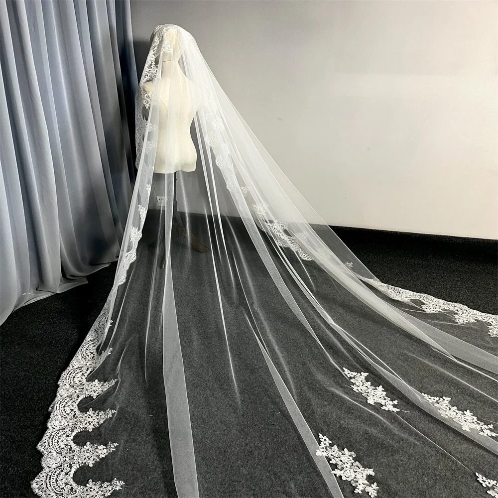 Романтическая кружевная свадебная фата Mantilla с блестками и скрытым гребнем, длина 3 м, широкая фата цвета слоновой кости, одноуровневая фата для невесты