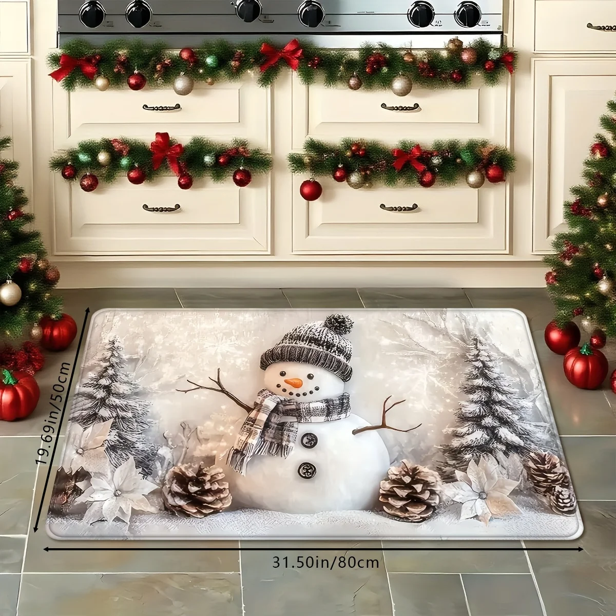 VIKAMA Christmas Carpet Cute Snowman Mat Soft Door Mat Kitchen Absorbent Mat Carpet For Living Room Bedroom Bathroom Mat  Home