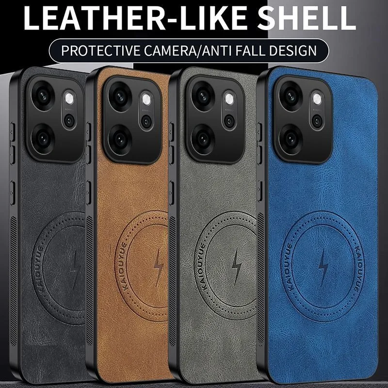 غلاف هاتف شفط مغناطيسي مثبت على السيارة من الجلد النباتي لهاتف OPPO Reno 15/14 Pro 15ProMax 15/14/F/FS A6Pro 4G/5G حافظة خلفية للحماية