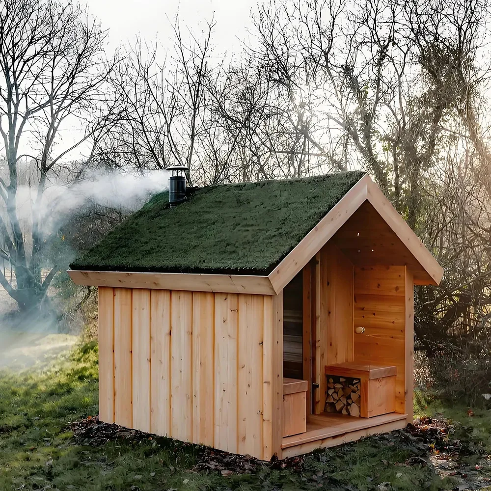 Custom Outdoor Steam Sauna Shower Cube Luxury Stylish Wood Steam Sauna Room with Shower