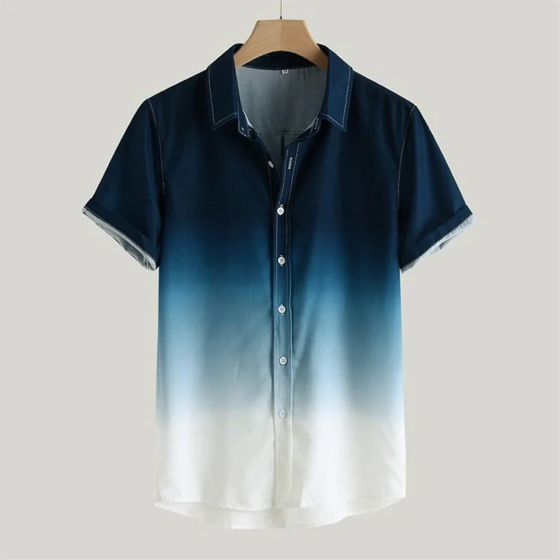

2025 Gradient Elements Digital Printing Trendy Loose Short-sleeved Shirt Men's Top Summer