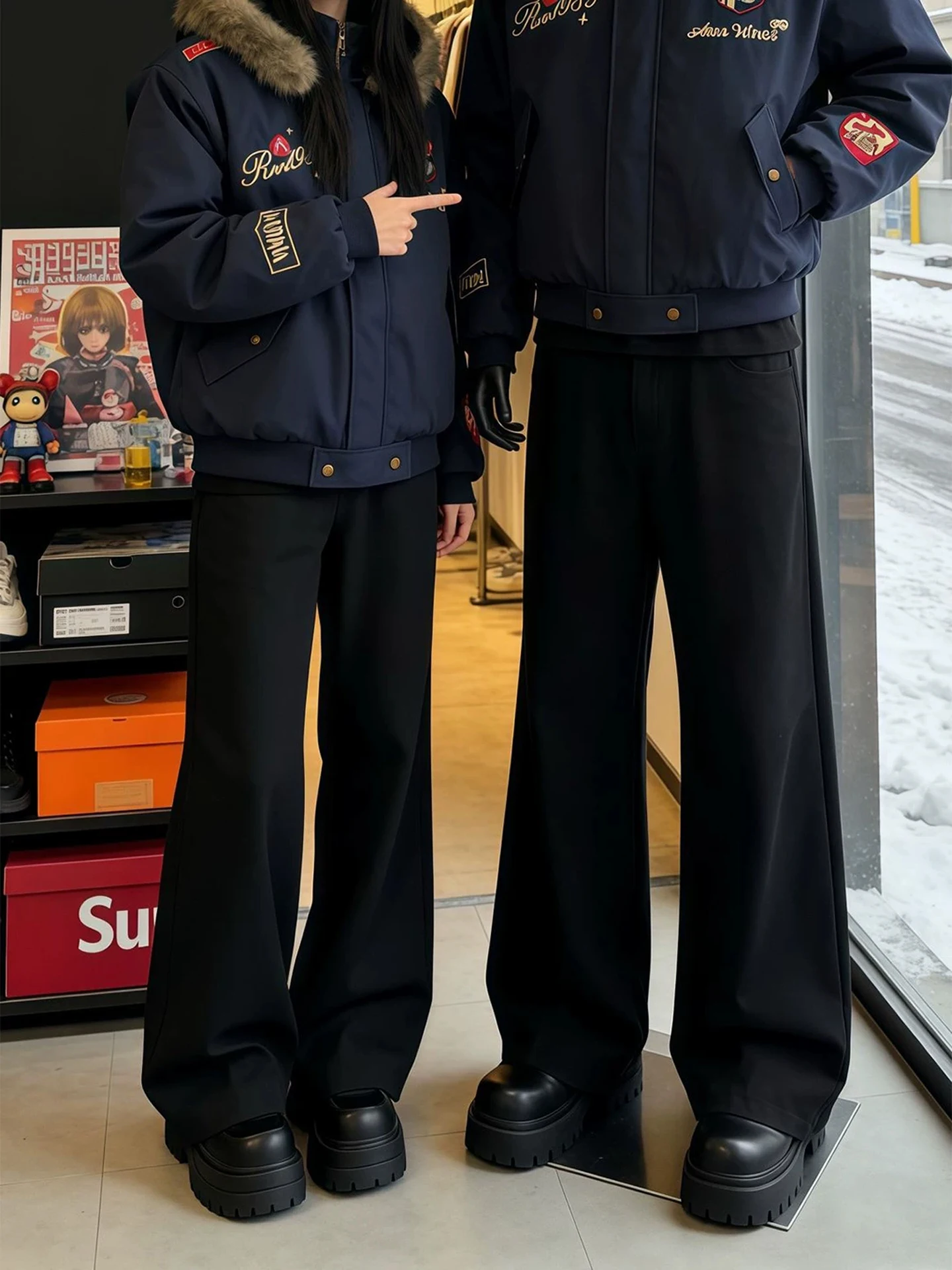 

Мужские джинсы-буткат с подкладкой, высокая талия, прямой крой, эластичные, в американском стиле, для зимы, повседневные брюки для молодежи