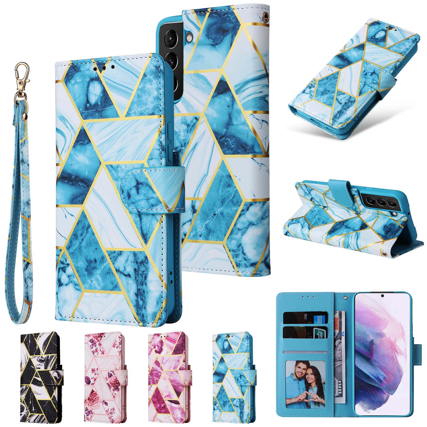 

3X*Marble vein splicing Leather Wallet Anti-fall Flip Phone Case for SAMSUNG GALAXY S8 S9 S10 S10E S21 S22 S23 S24FE Plus ULTRA