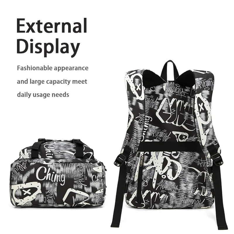 2024 New Casual Backpack Versatile Graffiti Student Backpack Men\'s and Women\'s Fashionable Trendy Casual Backpack