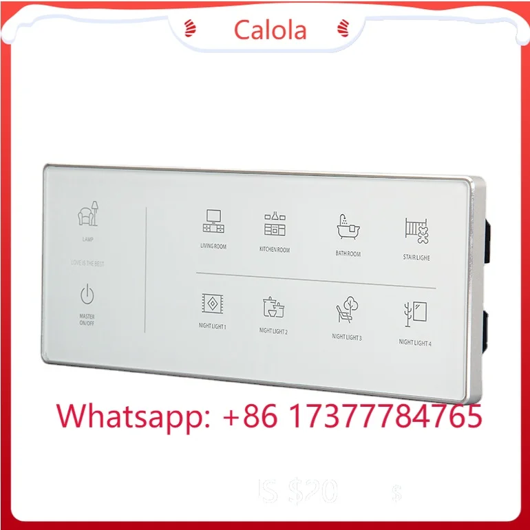Luxury RS485 220V AC LED Backlight Touch Wall Switch Tempered Glass Zinc Alloy Frame Hotel Bedside Switch