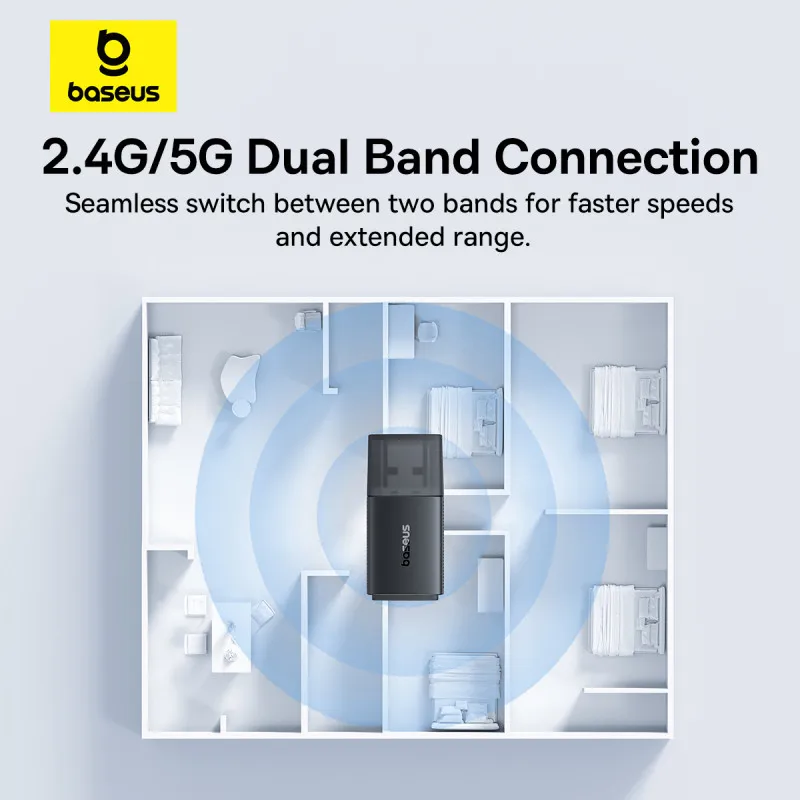 Baseus-adaptador WiFi inalámbrico 5/4, tarjeta de red Ethernet, 5G, 2,4G, USB, 300M, 650Mbps, Dongle, banda de antena