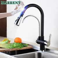 Touch Pull Out Kitchen Faucets of Three Ways Hot Cold Filter Kitchen Mixer Tap Luxury Black Chrome Sensor Touch Kitchen Faucet
