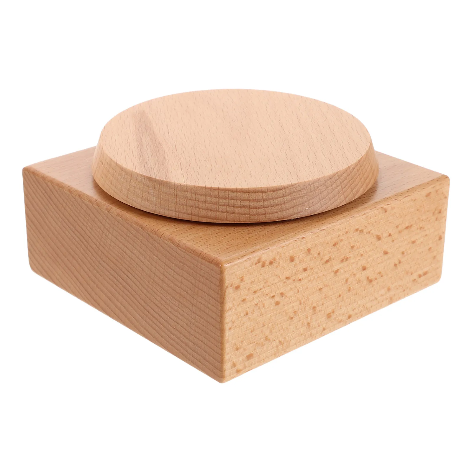 Square Wooden Music Box Base DIY Rotatable Platform Wind-Up Mechanism 4.32x4.24x2.24in Stable Craft Part for Handmade Music Box
