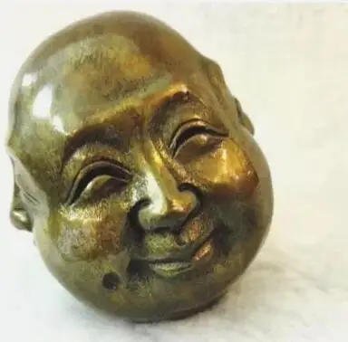 OLD SIGNED BRONZE Carved Buddhism Buddha Head Sculpture Statue 4 Faces