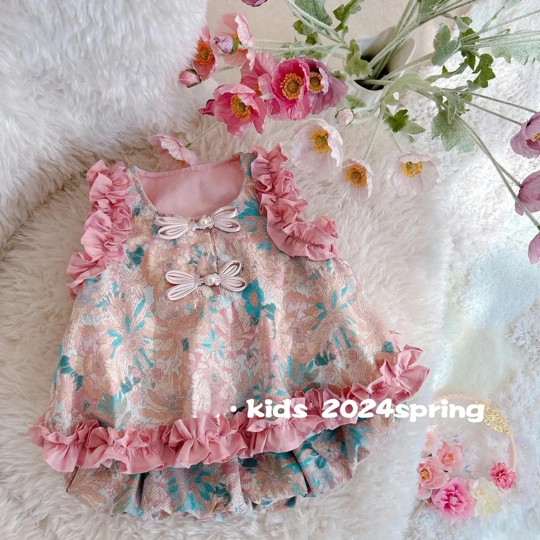1-8Years Toddler Baby Summer Clothing Sets Infant Floral Tank Tops and Shorts Kids 2 Pieces Outfits 2 3 4 5 6 7