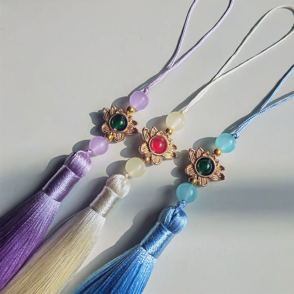 Cloisonne Lotus Wreath Tassel Pendant Chinese Style Fringe Tassel for Clothing Car Bag Lantern Fan Decoration Gift Ornament