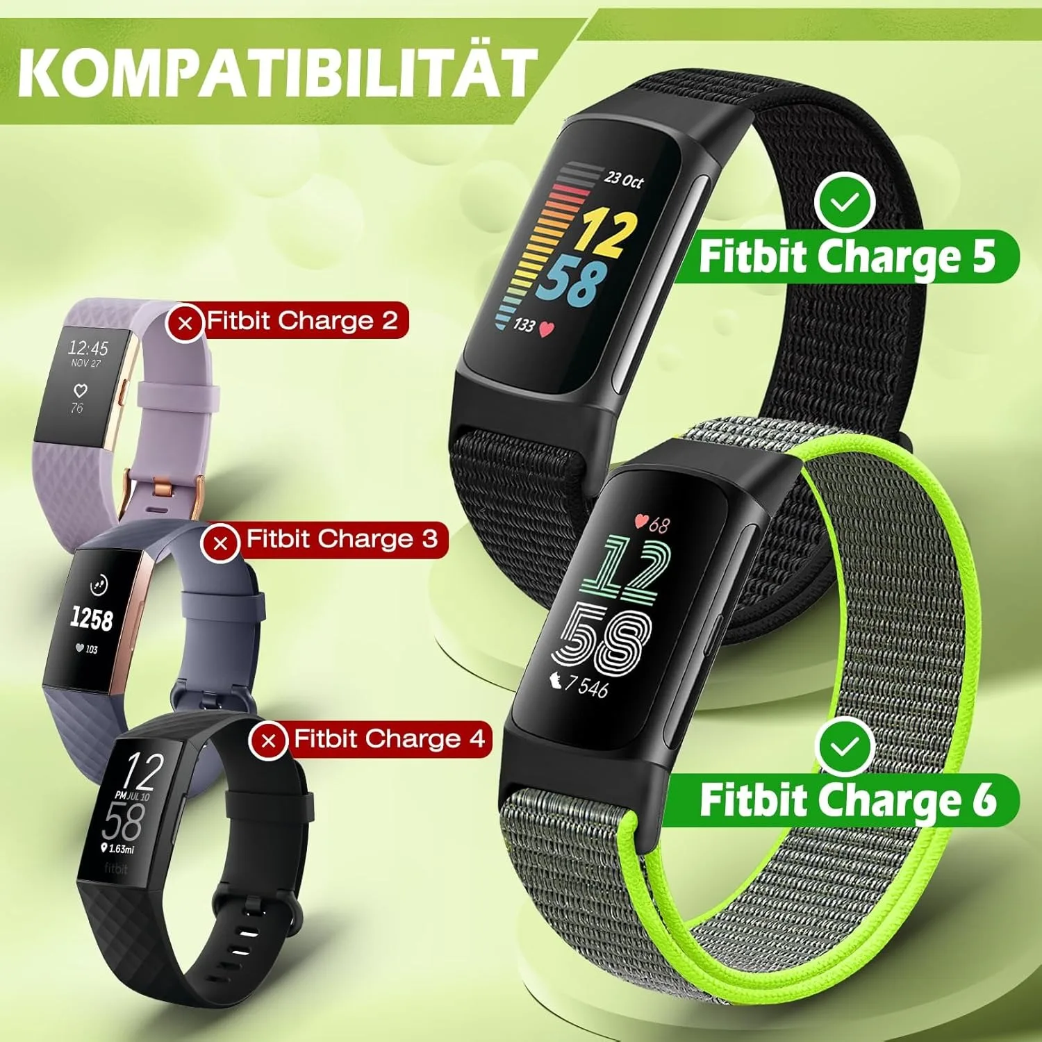 Nylonarmband für Fitbit Charge 6/5 Smartwatch, Sportliches Nylon-Gewebe-Schlaufenarmband, Pulsera Correa für Fitbit Charge 6 Band