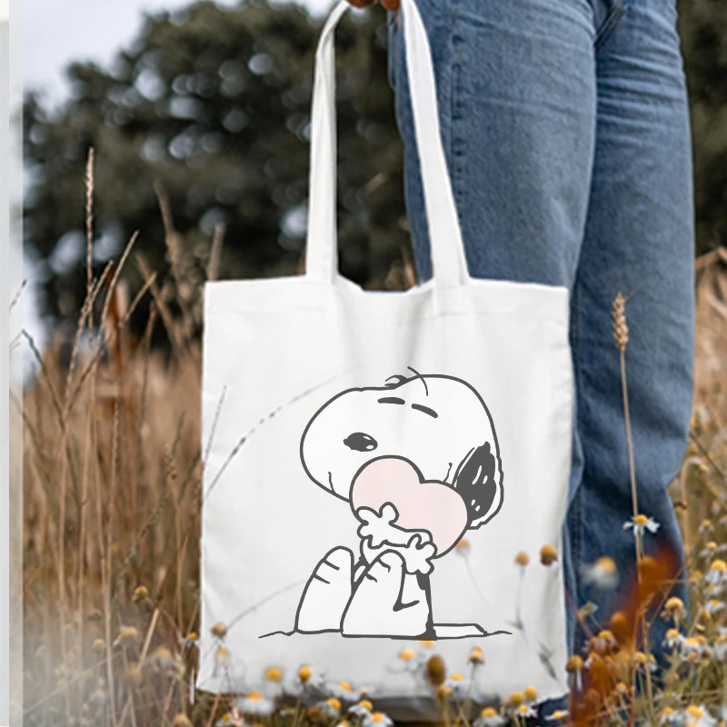 

Snoopy Canvas Bag Large Capacity Portable Shoulder Bag Outdoor Travel Fashion Cartoon Anime Pattern Handbag Friend Birthday Gift