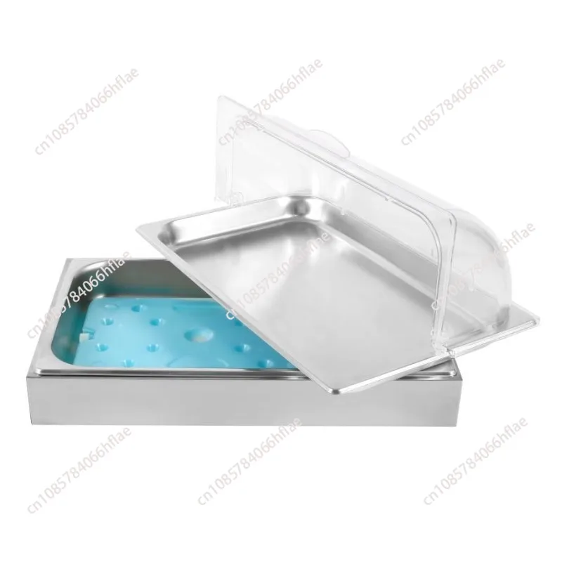 Stainless Steel Chilled Buffet Display Stand With Flip Dust Cover Transparent Fresh-Keeping Ice Tray