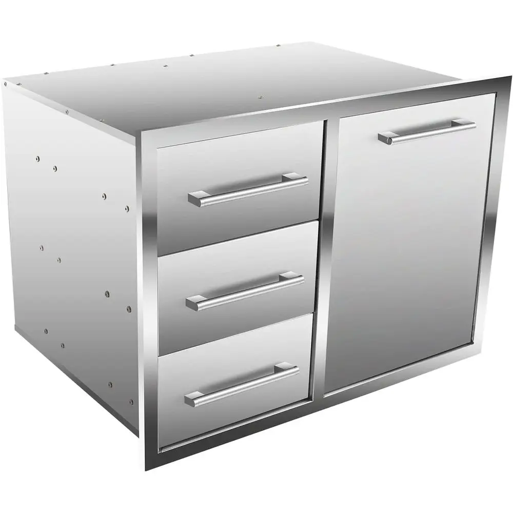 

Outdoor Kitchen Drawer Combo with BBQ Access and Triple Stainless Steel Drawers for Grilling Station