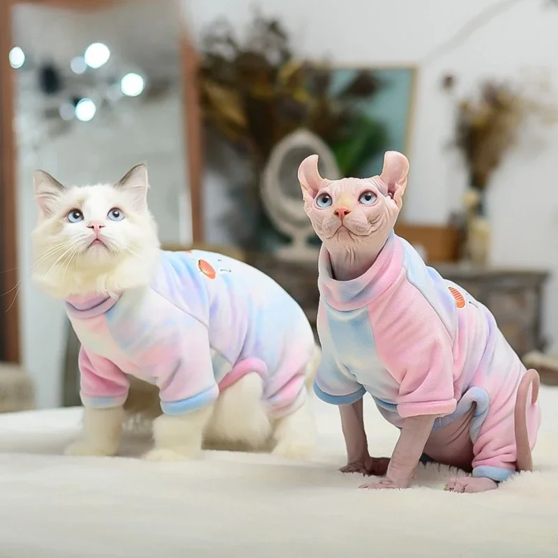 Pet Cat Clothing Autumn and Winter, Sphinx Hairless Cat Clothing with A Silver Fox Fur Base Four Legged Jacket