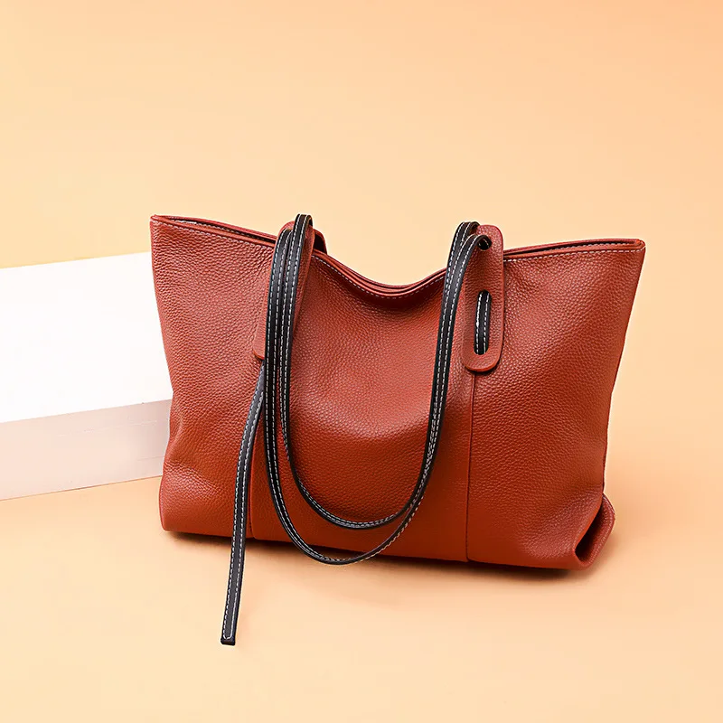 

Genuine Leather Tote Bag New Large Capacity Shoulder Bag Women Top Layer Cowhide Commuter Handbag
