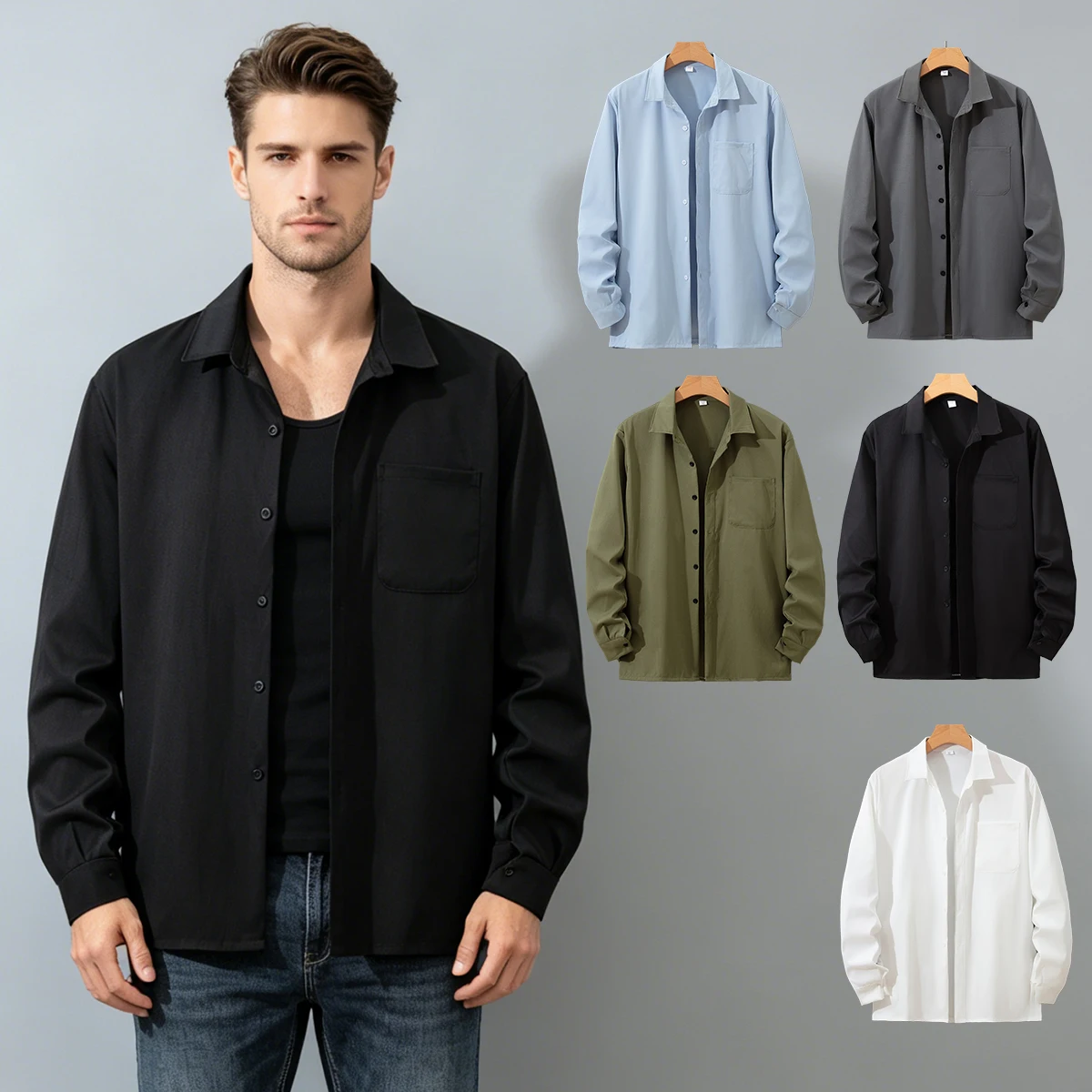 Men's Shirt In Spring And Autumn Solid Color Multi-Color Basic Fashion Collar Button Lapel Comfortable And Moisture AbsorbingTop
