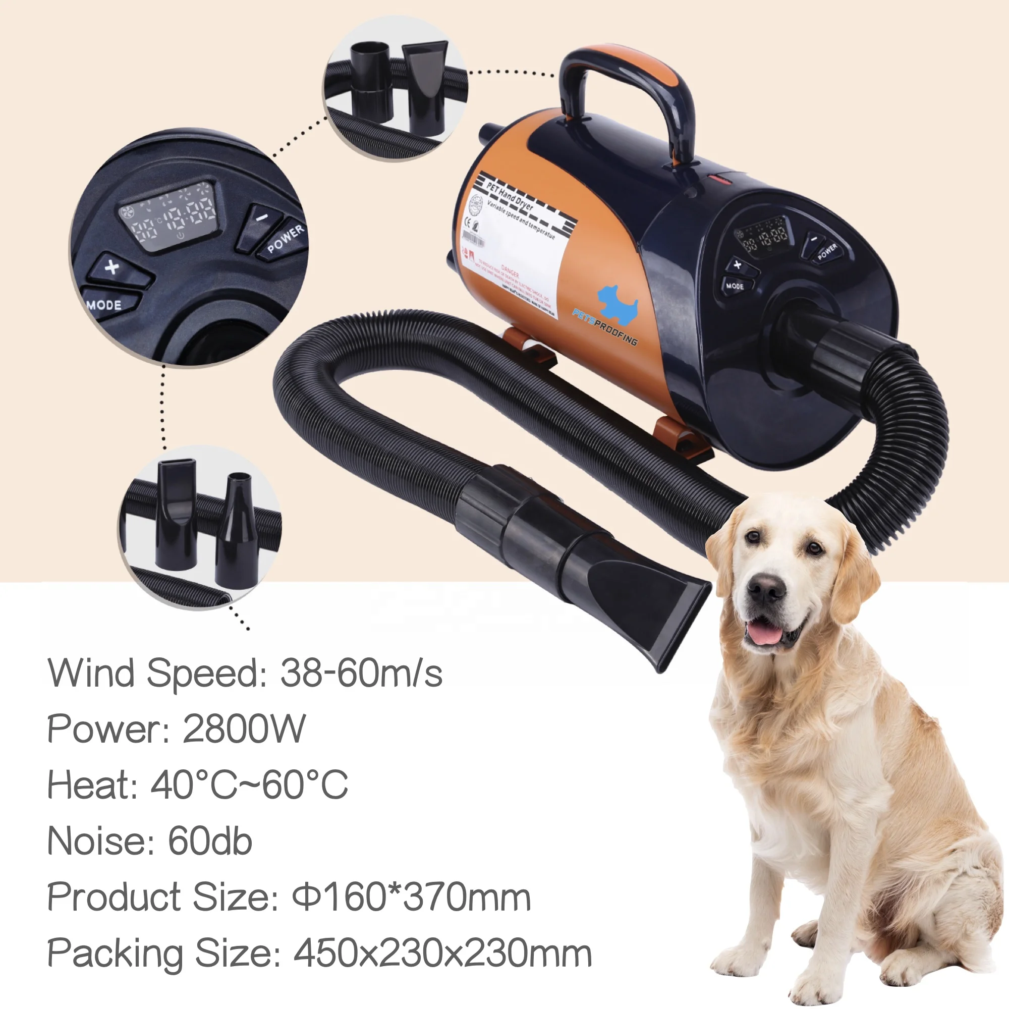 Heating Adjustable Speed Nozzles Pet Dog Hair Dryer Machine Pet Grooming Professional Dryer