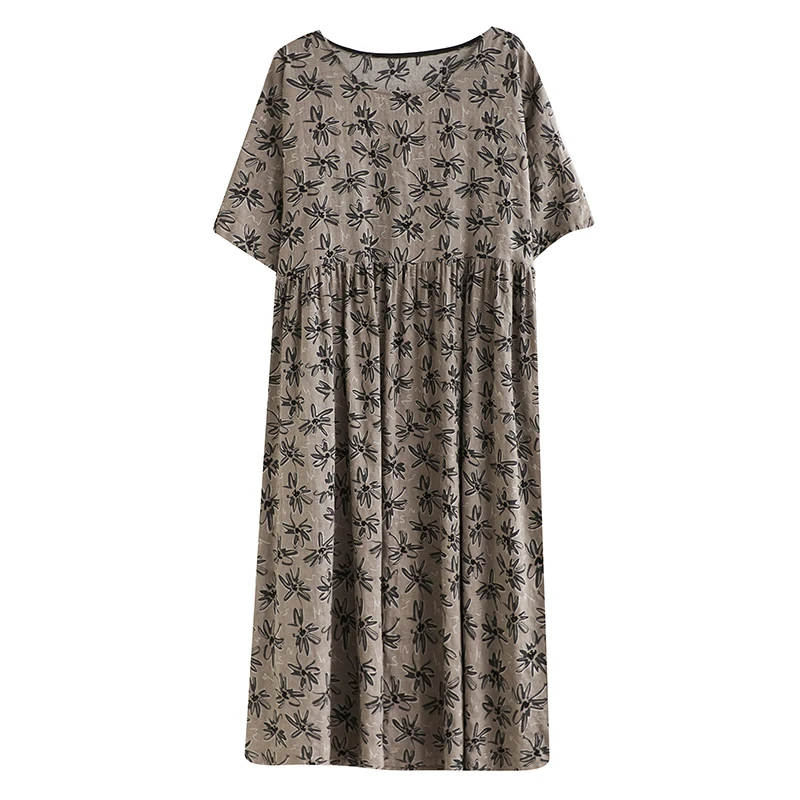Vestido ro y Transpirable con Estampado Retro, Estilo Línea A, Talla ande, Moda Femenina, Cuello Redondo, Manga Corta, ...
