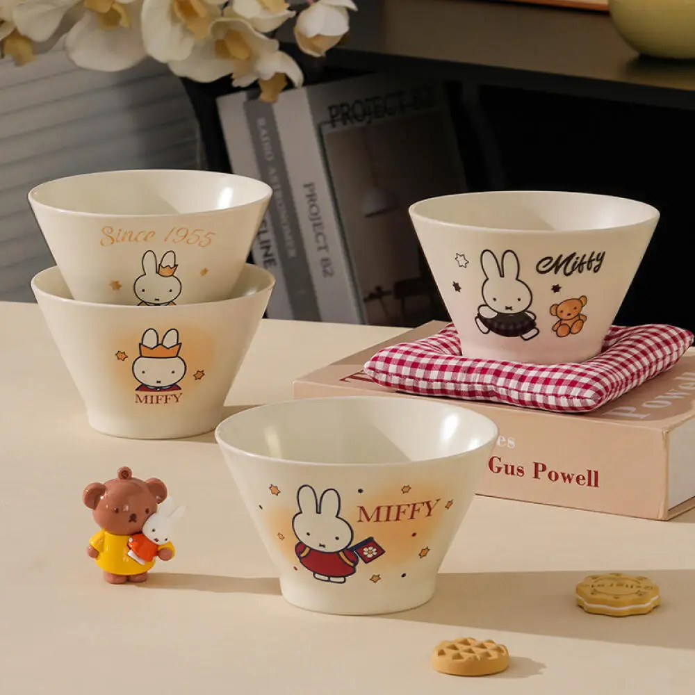 Miffy Kawaii Rabbit Ceramic Bowl Set Rabbit Bear Pattern Porcelain Bowls For Rice Noodle Soup Tableware Set For Home Kitchen