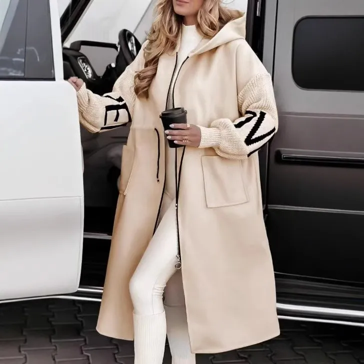 Hooded Casual Cropped Coat Elegant Commuter with Medium Weight Zipper Closure Extra Short Length Loose Fit Women Autumn Coat