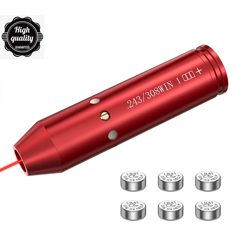 Red Caliber BoreSighter Aluminum Bore Sighting Laser 243  308WIN with Extra Batteries For Rifle Pistol Scopes Equipment