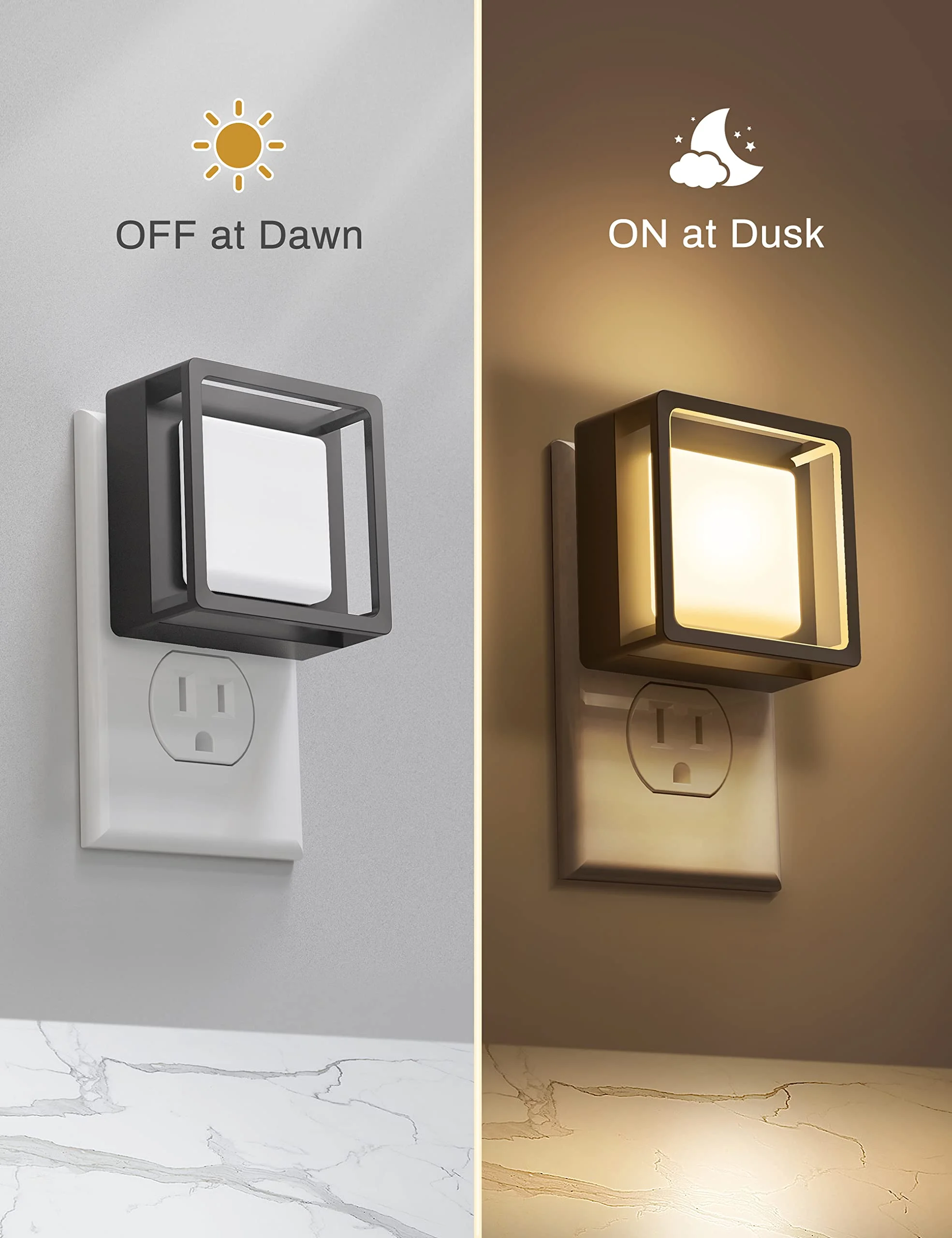 Smart Plug-in Wall Lamp, 3000K Warm Light, Auto Dusk to Dawn Sensor, Adjustable Brightness, Energy Saving Compact Night Light for Stairs/Bedroom/Kids Room