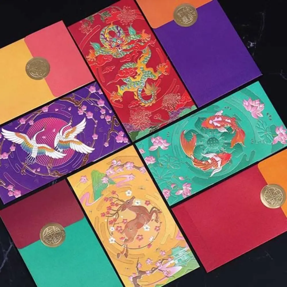 Household Hot Stamping Chinese New Year red envelopes Embossed Solid Red Packet Thickened Paper HongBao Year of The Snake