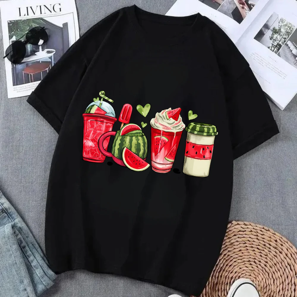 Hello Summer Watermelon Graphic Short-sleeved T-Shirt Fresh Fruit Print Top Casual Stylish Versatile Beach Wear for Men & Women