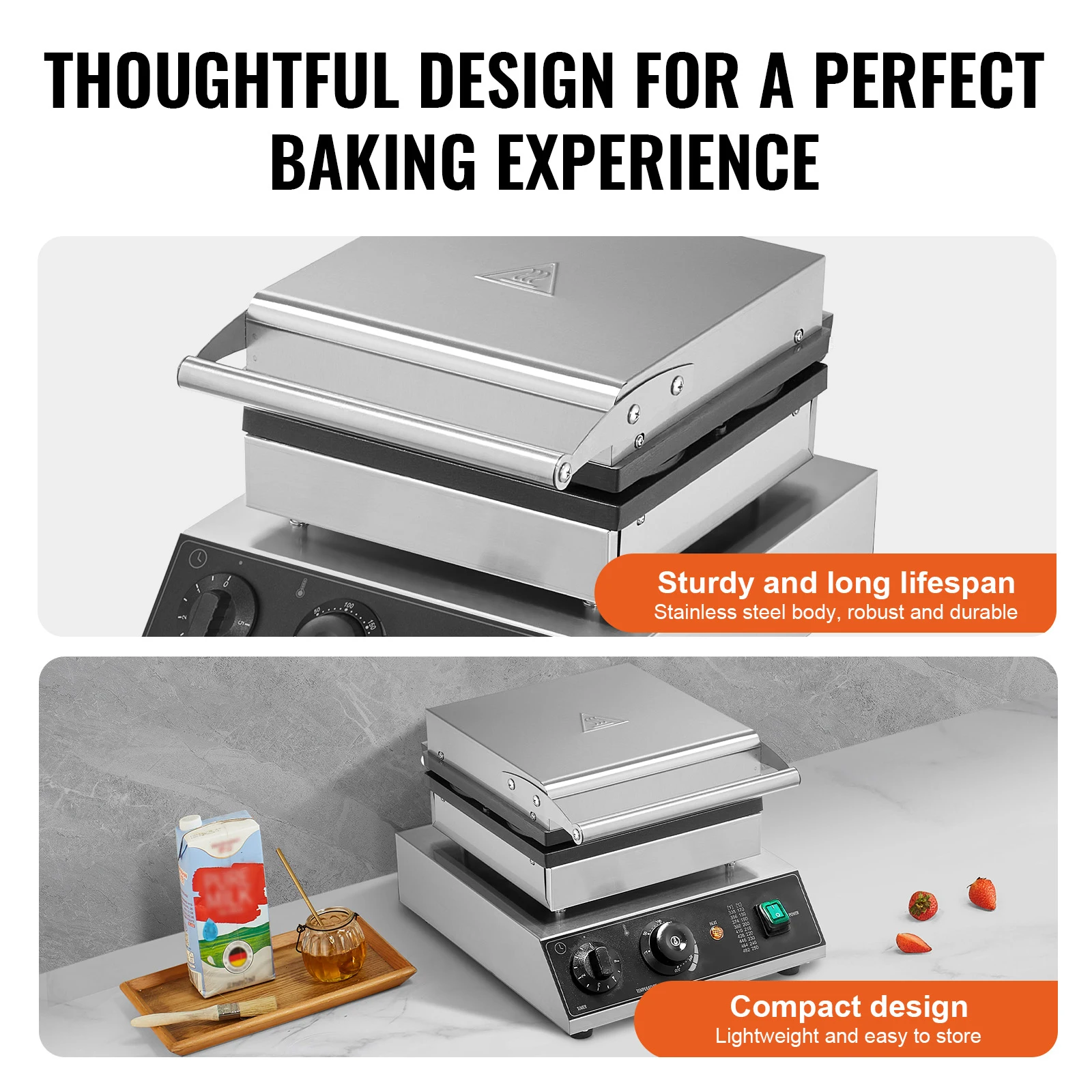 SucceBuy 4 PCS Commercial Waffle Maker Round Waffle Baker Machine 1750W Non-Stick Stainless Steel Belgian Waffle Iron with Temp