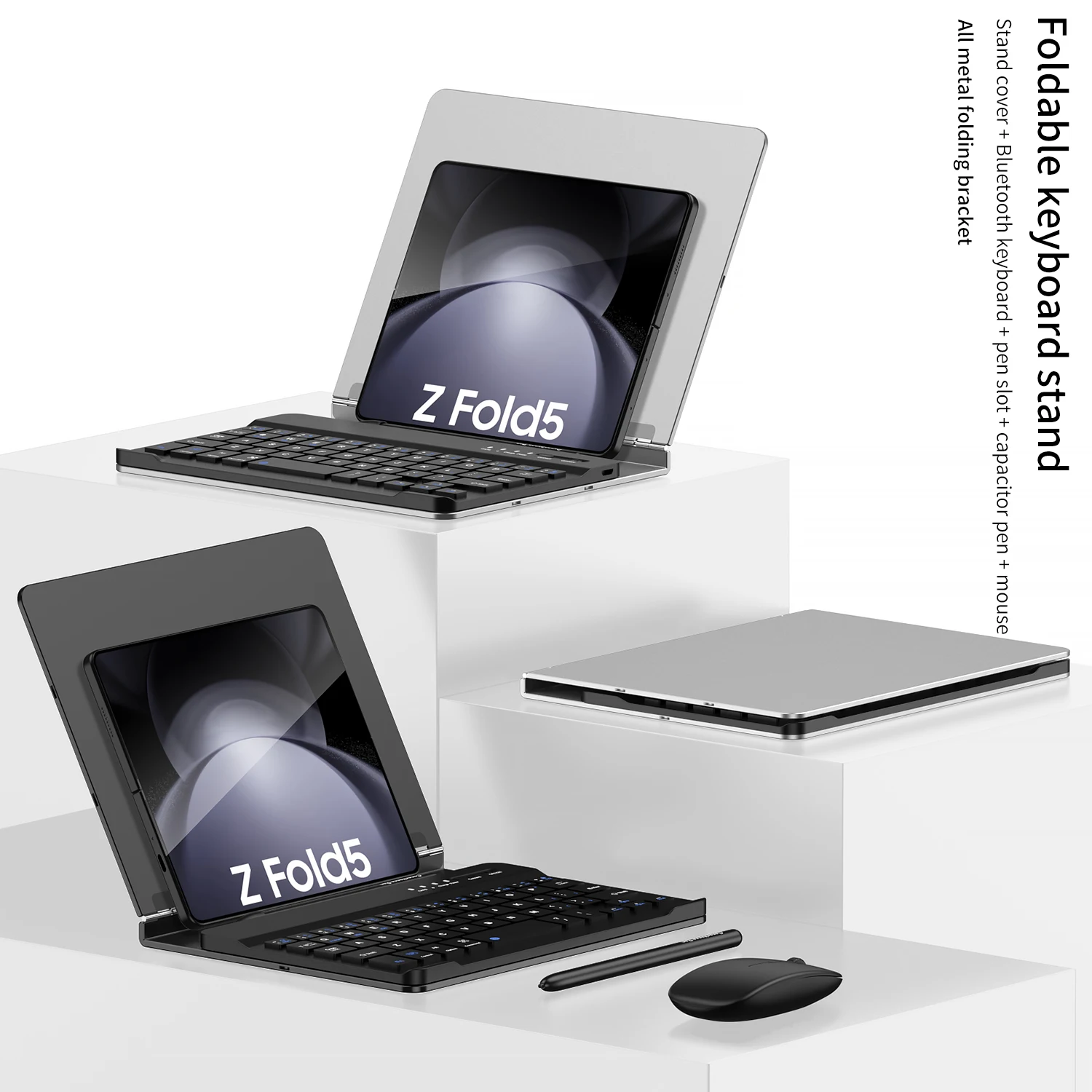 

For Samsung Galaxy Z Fold 7 6 5 4 Keyboard Stand Folding Metal Case Pen Slot with Wireless Keyboard and Mouse Pen