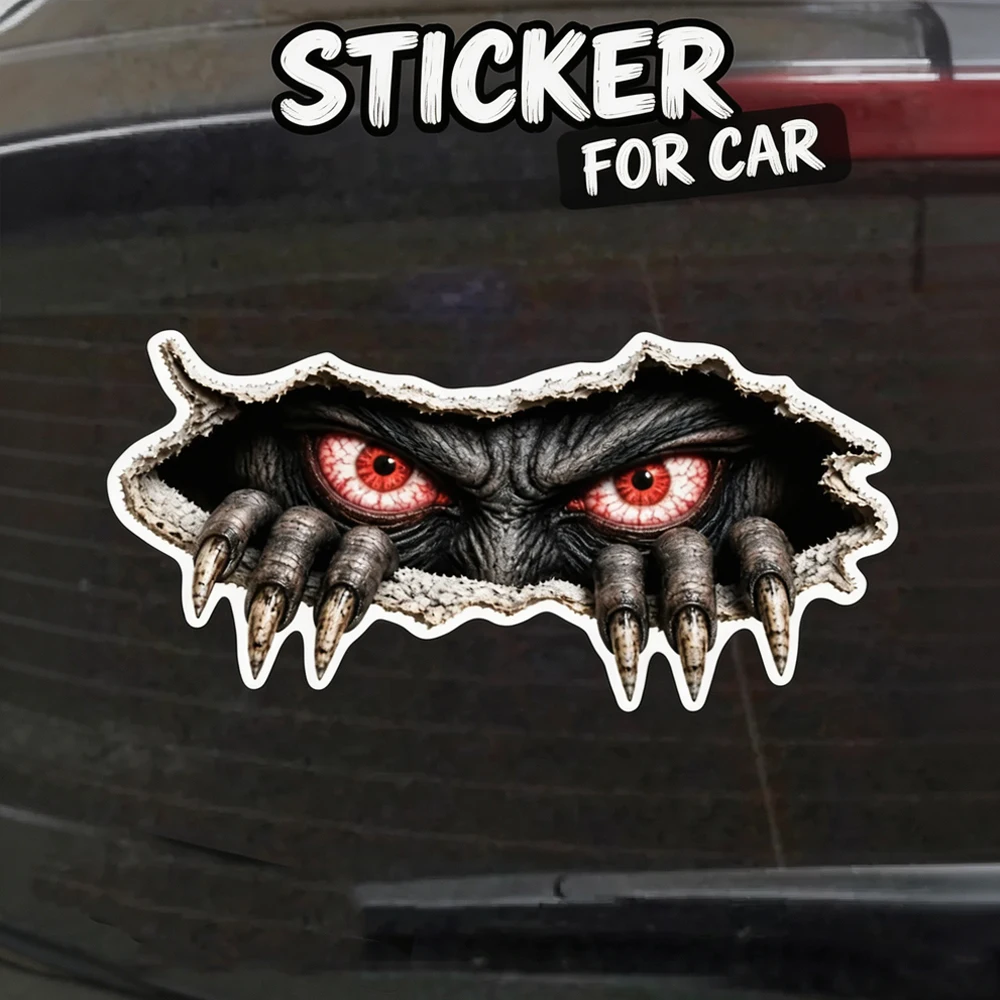 Motorcycle Sticker Horror Monster Claw Peeking Through Car Window Vinyl Decal Crack Design Waterproof Vehicle Halloween Decor