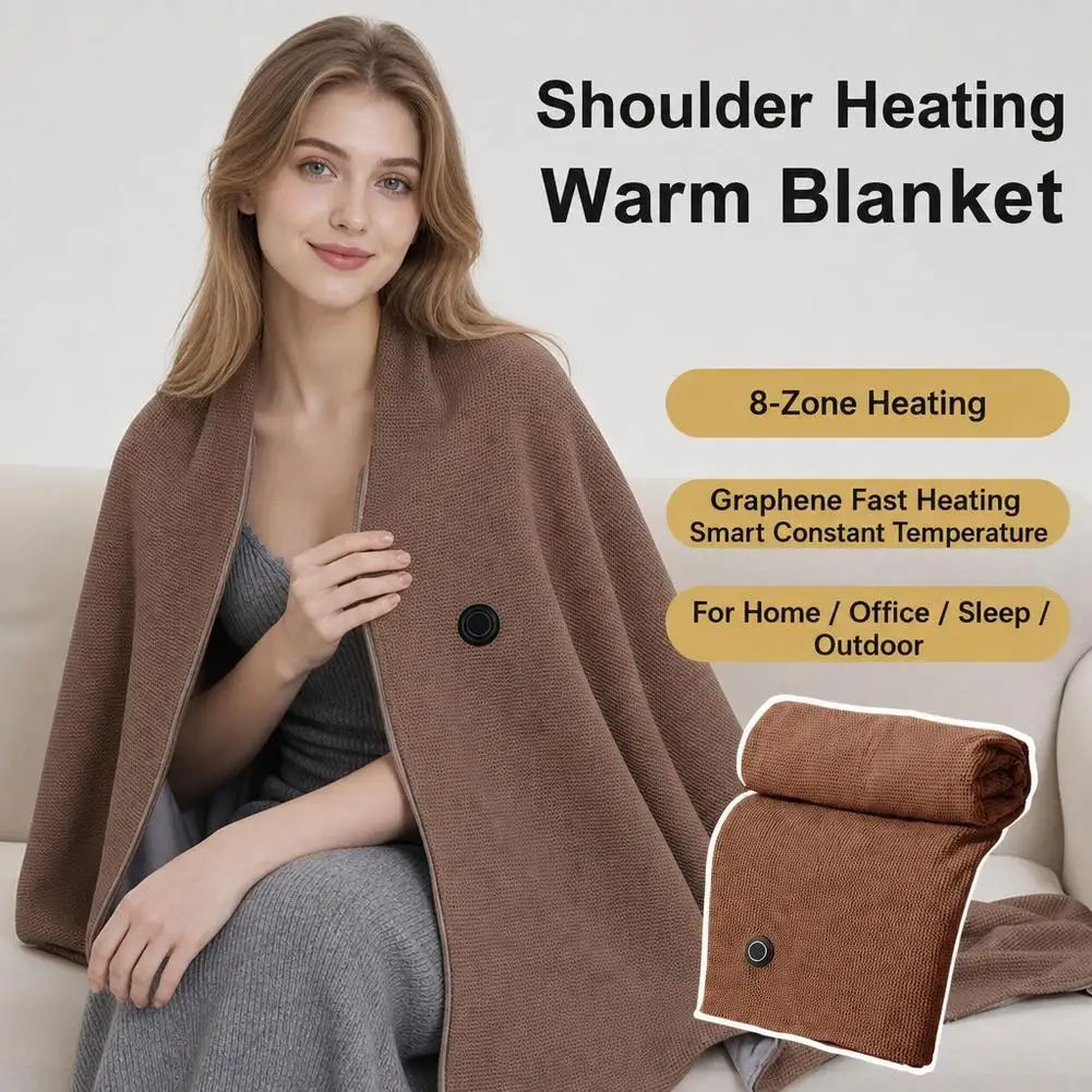 Wearable USB Heated Shawl Blanket 8 Heating Zones Adjustable Temperature Washable Electric Warm Wrap for Office Home