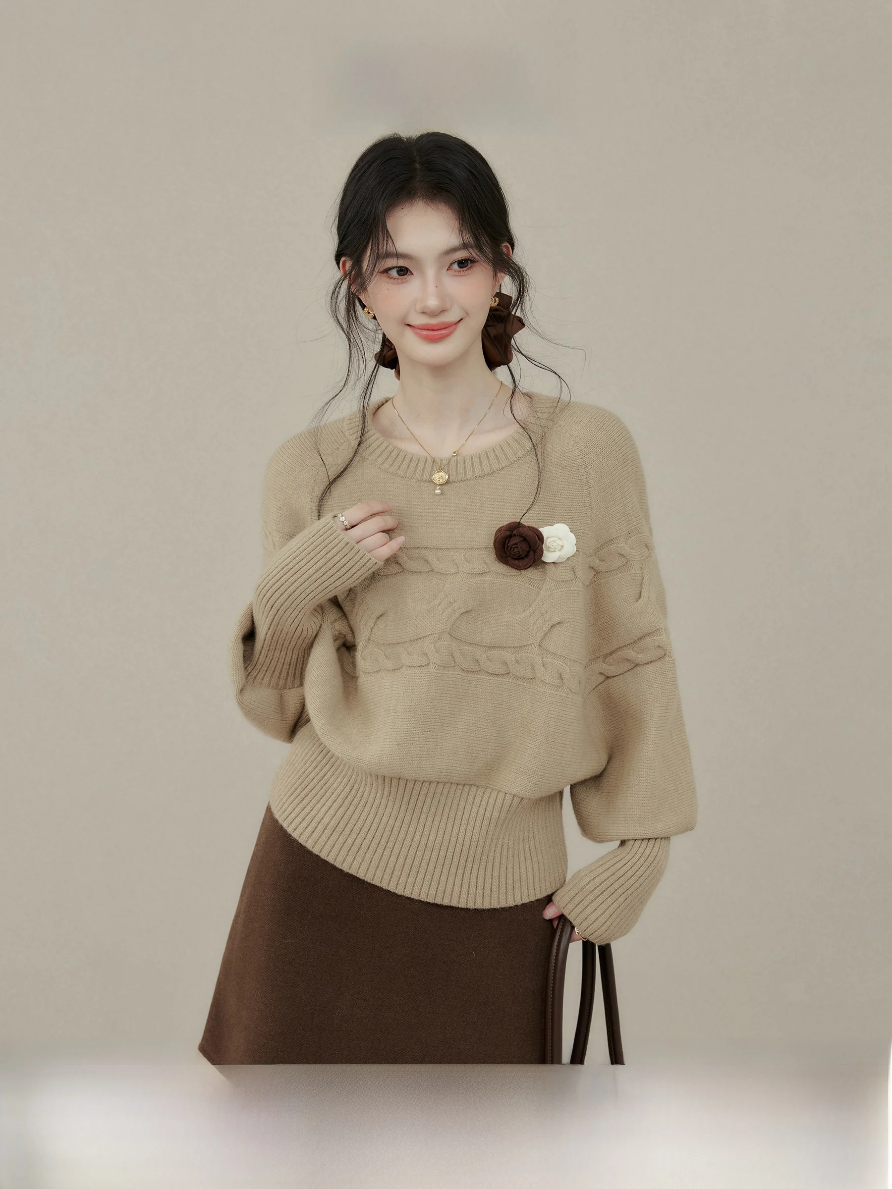 

Caramel Liqueur Knitted Batwing Sve Sweater Autumn Winter Base Layer irt Turtlene Warmth Fem Commute Sle Long Sve