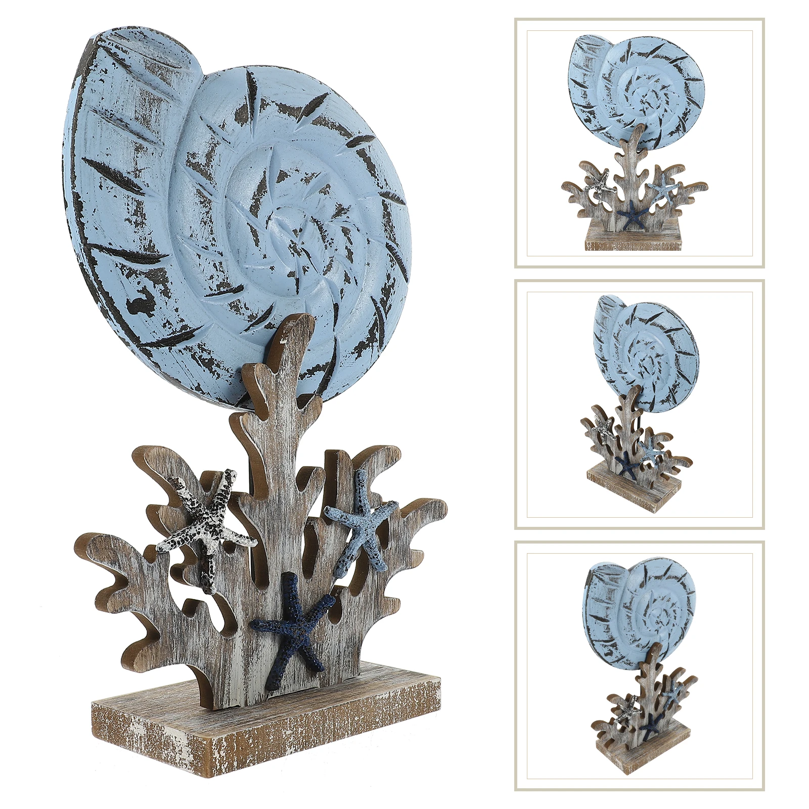 

Mediterranean Style Retro Coral Decor Wooden Craft Ocean Themed Home Decoration Tabletop nament Wood Carving Art Piece