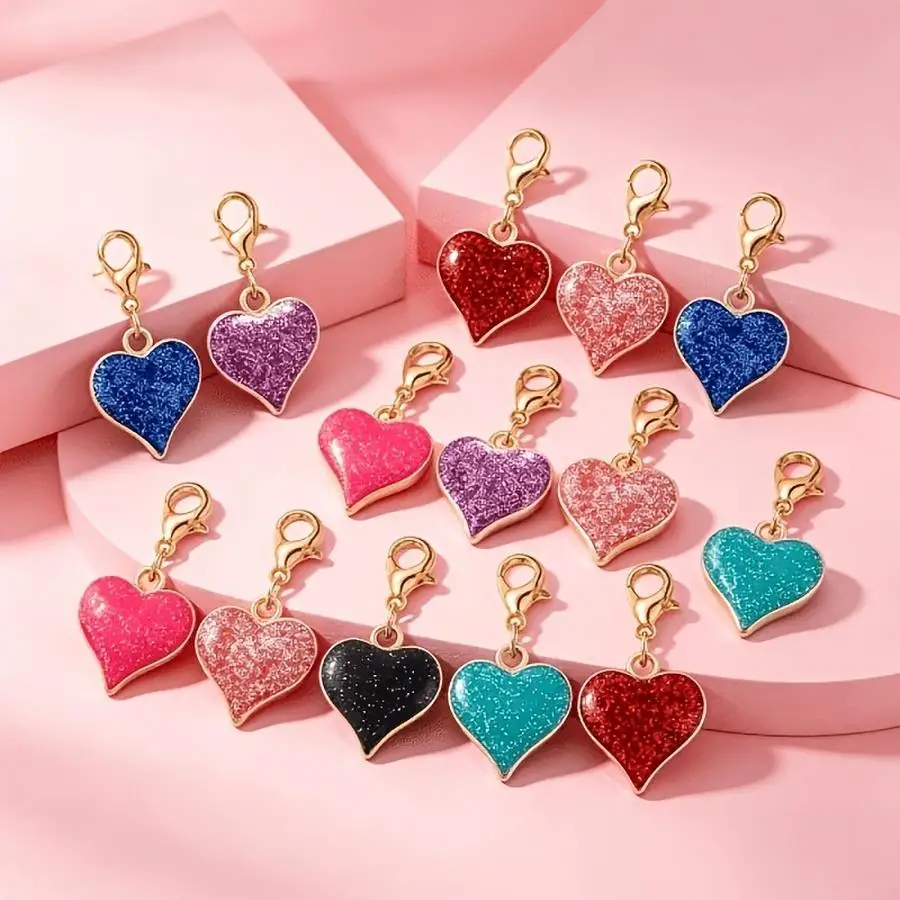 1/5/10/20/50/100pcs Random Color Heart-Shaped Keychains - Heart-Shaped Glitter Pendant Keychains And Charms, Additions for Walle