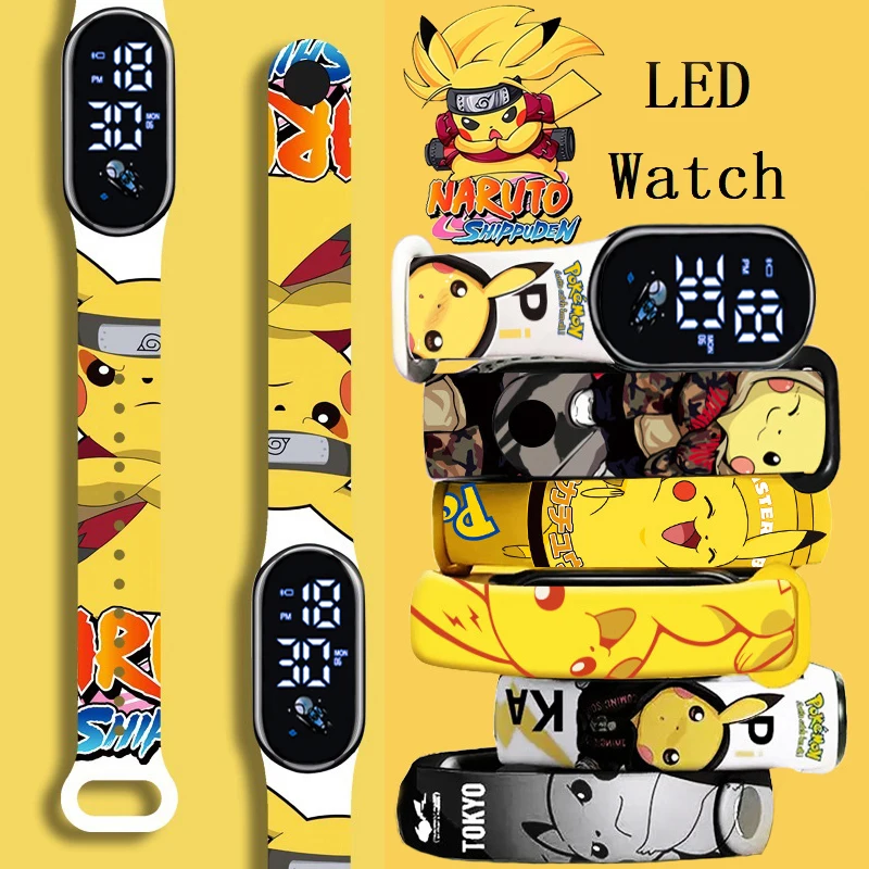 

Pokemon Strap LED Electronic Watch Fashion Colorful Bracelet Touch Waterproof Anime Character Pikachu Kid Digital Watches