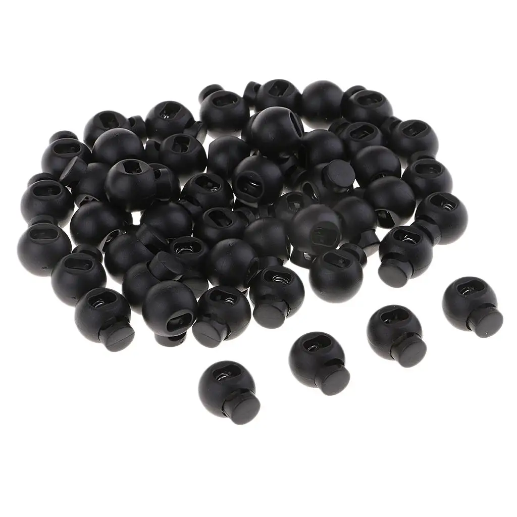 50x 15mm Loaded Round Toggles End Sliding Fastener Luggage Stopper Black