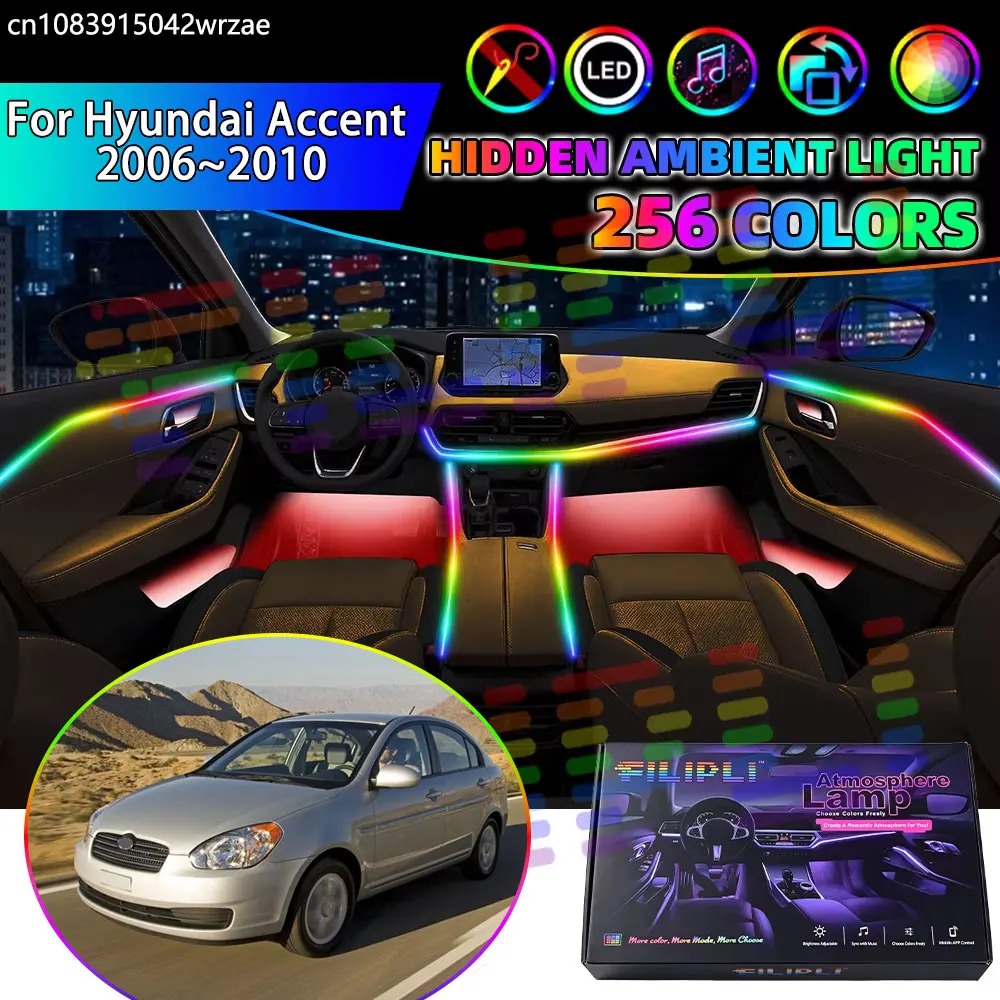 For Hyundai Accent 2006~2010 MC MK2 Verna RGB Car Interior Ambient Lights Strips Breathing Lighting Kit App Control LED Parts